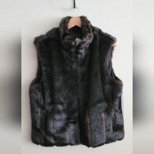 Giacca Faux Fur Full Zip Reversible Vest, Women's L, Mahogany, Black & Brown